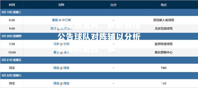 雷竞技官网：最新赛程公告球队对阵辅以分析助球队更胜一筹