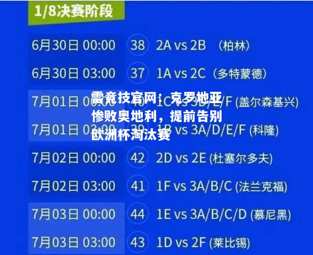 雷竞技官网：克罗地亚惨败奥地利，提前告别欧洲杯淘汰赛