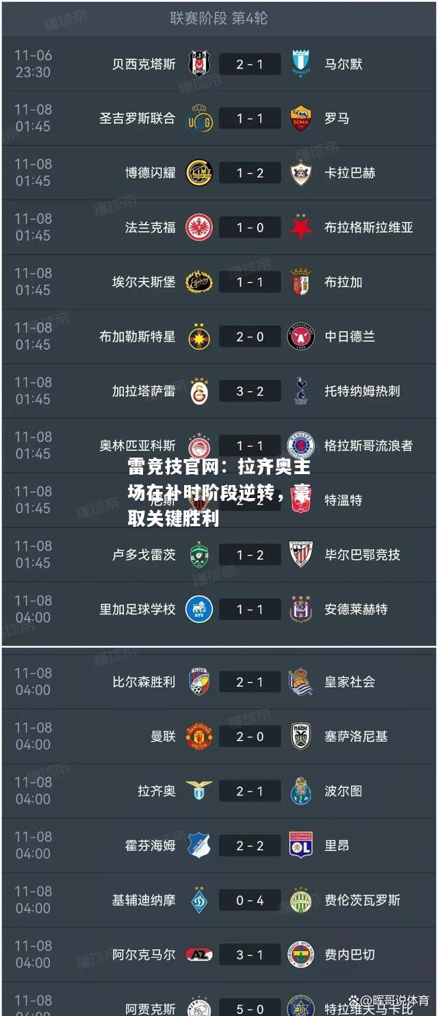 雷竞技官网：拉齐奥主场在补时阶段逆转，豪取关键胜利